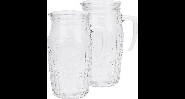 Bormioli Rocco schenkkan/waterkan - 2x stuks - Glas - zonder deksel - 1,8 liter - Sapkannen - waterkannen - schenkkannen