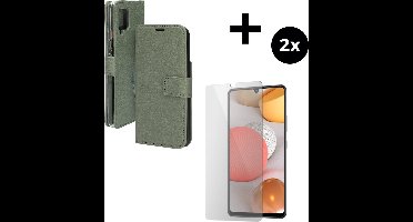 Mobiparts Classic Wallet hoesje geschikt voor Samsung Galaxy A42 (2020) 5G met 2 Screenprotectors van Gehard Glas - Groen
