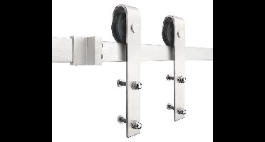 Starx Schuifdeursysteem Retro RVS - Complete Set voor Schuifdeuren - Voor Deuren tot 150 kg en een Dikte van 4 cm - Rail van 2 Meter - Industrieel Design - Materiaal Staal - Zilver