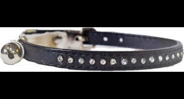 Animalking Kattenhalsband met Belletje - Kattenriem - Kattenbandje - Cat Collar - Zwart met Diamanten