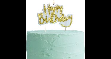 Taart Kaars 'Happy Birthday' Goud Glitter