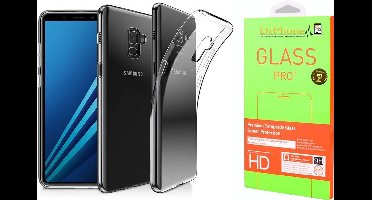 DrPhone Samsung A8+ (Plus) 2018  TPU Hoesje - Transparant Ultra Dun Premium Soft-Gel Case + DrPhone A8+ (Plus) Glas -