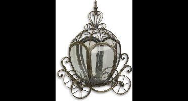 Assepoesters Koets tinnen Lantaarn - Klassieke - lantaarn - Koets windlicht - Glazen Koets - Lantaarn - vorm - van - koets - (hxbxd) 43cm x 22cm x 36cm