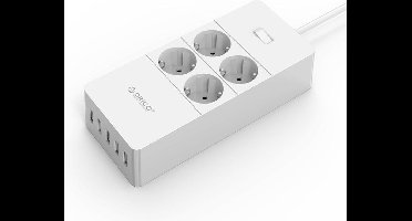Orico - Stekkerdoos met vier stopcontacten en vijf USB-laadpoorten - Wit