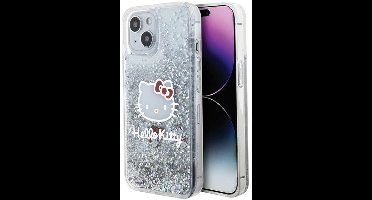 Hello Kitty Liquid Glitter Charms - iPhone 15 Etui - Sierlijk Design - Zilver - Brokaat Details