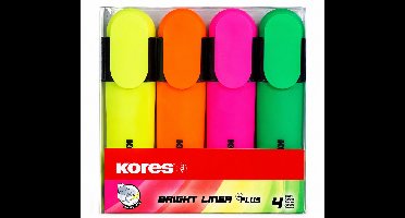 Kores Bright Liner Plus Neon Markeerstiften Set van 4 Kleuren - Voordeelverpakking van 12 Etuis - Fluorescerende Textmarkers met Wigvormige Punt en Ergonomische Greep - Schoolbenodigdheden