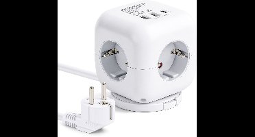 Aigostar Stekkerdoos met USB-C - 3 Stopcontacten - 2x USB-A - Kubus - 1,5 Meter - 3680W - Met Schakelaar - Wit