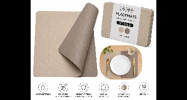 Wicotex - Placemats - Placemat Kunstleer Beige - Zand Moon - Dubbelzijdig 12 stuks