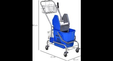 Schoonmaakwagen – Reinigingswagen – Dweilwagen – Systeemwagen – Schoonmaaktrolley – 26L Inhoud – Stalen Frame met 360° Zwenkwielen – Uitwringsysteem