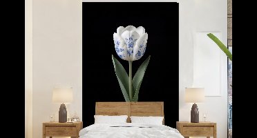 Behang - Fotobehang Tulp - Patroon - Blauw - Breedte 160 cm x hoogte 240 cm