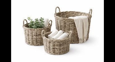 Ronde Rotan Mand - Ø32xH21 cm - Mand Met Handvat - Plantenmand - Opbergmand