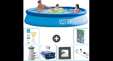 Intex Rond Opblaasbaar Easy Set Zwembad - 366 x 76 cm - Blauw - Inclusief Pomp Solarzeil - Vloertegels - Stofzuiger - 7-delig