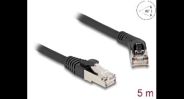 Delock RJ45 Network Cable Cat.6A S/FTP plug 45° right angled to plug straight 5 m black