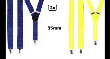 2x Bretel blauw en geel - breed 35mm - Themafeest party fun evenement verjaardag feest bretels