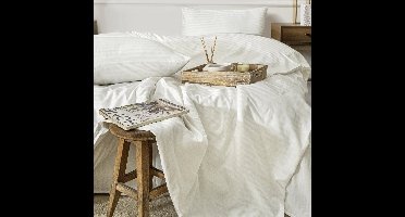 Boraboi ® Stijlvol en Modern Katoen-Satijnen 200x220 cm Luxe Dekbedovertrekset – Tweepersoons –Crème Kleur ,Gestreept (4-delig)