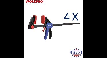 WORKPRO WP201028 Set 4 stuks – Snelspan Lijmklemmen 450 mm – Omschakelbaar naar Spreider – Versterkt Nylon – 68 kg Klemdruk – Eenhandsklem