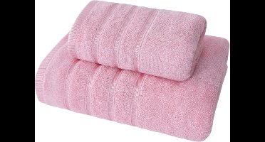 2-delige Luxe Bamboevezel Handdoekenset (70x140cm & 40x75cm) — Zijdezacht & Sneldrogend - Babyroze