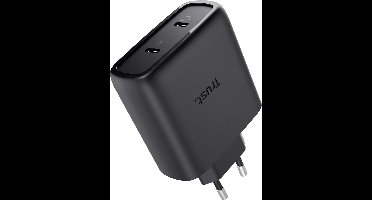 Trust Maxo GaN - 65W USB-C Oplader - Ook voor 45W Laptops - 2 Poorten - 2m Kabel - Zwart