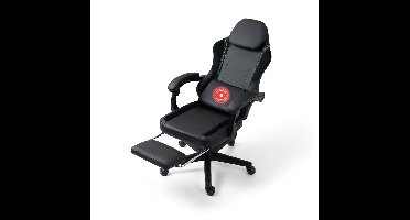 VDD Gaming - Gamestoel met massagefunctie en voetsteun - Gaming chair in de kleur zwart/groen - Game stoel met nekkussen & verstelbaar rugkussen - Ergonomische bureaustoel met padded armsteunen - Max draagvermogen 150 kg - Verstelbare ruggensteun