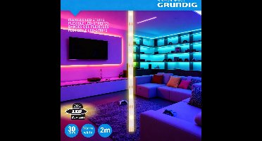 Grundig LED Strip - 2 Meter Lang - 30 LEDs per Meter - Multicolor Verlichting - IP20 - Batterijgevoed - Flexibel en Eenvoudig te Plaatsen - Geen Stopcontact Nodig - Kleur Wit
