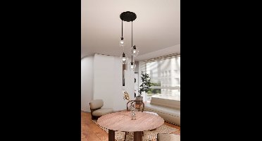 ISTAR 4-lichts hanglamp, transparant geglazuurde kappen, zwart