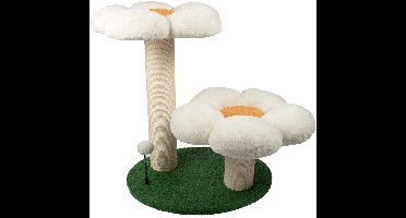 Coockoo Flower Power Krabpaal - Krabpaal met 2 Bloemen als Ligplekken - Sisal & Pluche - 59x49x62cm - Meerkleurig