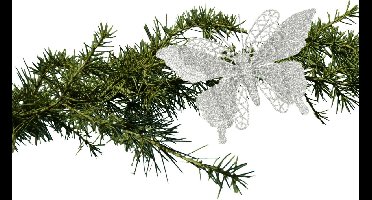 Kerstboomversiering Vlinder - 4x stuks - 16 cm - zilver glitter - op clip
