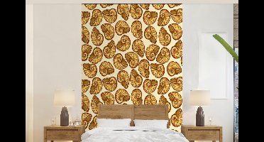 Behang - Fotobehang Kust - Zee - Schelp - Goud - Breedte 140 cm x hoogte 220 cm