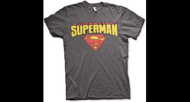 Superman Blockletter Logo Heren T-shirt - donkergrijs - XL