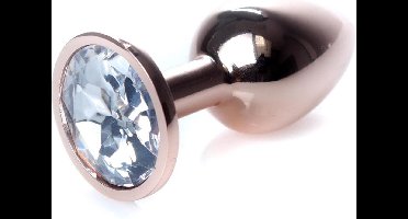 Power Escorts - Rose Goud kleurige Plug met witte steen - 7 CM Dia 2,7 cm