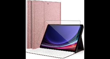 Hoes met toetsenbord geschikt voor Samsung Galaxy Tab S10 Ultra / S9 Ultra / S8 Ultra - Screen Protector GlassGuard - Keyboard Book Case Cover Hoesje Rose & Screenprotector
