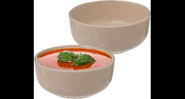 Secret de Gourmet Soepkommen/schaaltjes - 2x - Santorini - keramiek - D15 x H6.5 cm - beige