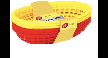 Ovale Diner Klassieke Mand Voor Burgers en/of Patat etc (6 assorti) 3 Geel / 3 Rood