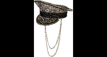 Panterprint pet - Petten - Politiepet - Pride - Met steentjes - Gouden ketting - 59 cm - Zwart/bruin