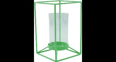 Housevitamin- Kaarshouder- Windlicht - Metaal/Glas - Fluor Groen - 12,5x12,5x20cm