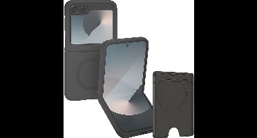 SnapSkin Hoesje & Pasjeshouder geschikt voor Samsung Galaxy Z Flip 7 FE / Flip 6 - Geschikt voor MagSafe Case - Magnetische Kaarthouder - Semi-Transparant Zwart