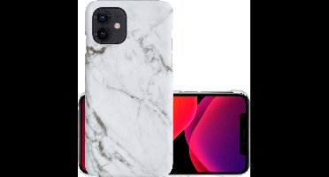 Hoes Geschikt voor iPhone 12 Hoesje Marmer Back Case Hardcover Marmeren Hoes Marmer - Wit