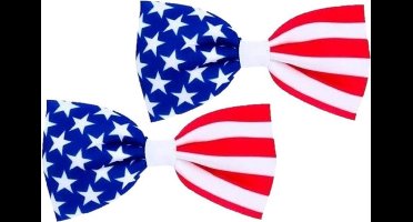 Vlinderstrikje Amerikaanse vlag - 2x stuks - 16,5 cm - verkleed strikje USA - Landen vlaggen thema feestartikelen - Amerika