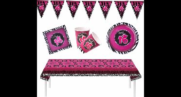 Funny Fashion Sweet Sixteen feestartikelen pakket - 8 personen - tafelkleed - servetten - bekers - bordjes