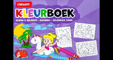 CREAKIT. Kleurboek Voor Kinderen – A4 Formaat – 24 Kleurplaten – 120 gram – Wit papier – Paars