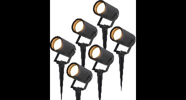 HOFTRONIC - Set van 6 Spikey LED Tuinspots - GU10 Fitting - IP65 Waterdicht - Zwart - Wandspot, Vlonderspot, Gevelspot, Prikspot incl. Grondspies - 3 jaar garantie