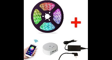Smart RGB LED Strip Set - 5 Meter - 14.4 Watt/meter - Waterdicht IP65 - Met Adapter & Wifi Controller