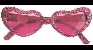 Hartjesbril glitter roze