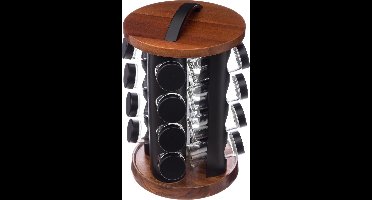 Groot kruidenrek - carrousel - 31,5 cm - met 16 kruidenpotjes - acacia hout - Keukenkruiden potjes - Kruiden bewaren