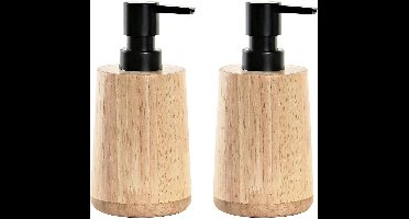 ITEM international Zeeppompje - 2x - bruin - bamboe hout - 8 x 16 cm - keuken - badkamer - lotion pompje - dispenser