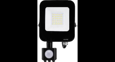 LED Bouwlamp met Bewegingssensor - LED Schijnwerper - 20 Watt - Helder/Koud Wit 6500K - Waterdicht IP65 - Rechthoek - Mat Zwart - Aluminium