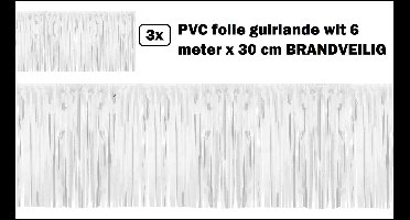 3x PVC slierten folie guirlande wit 6 meter x 30 cm BRANDVEILIG