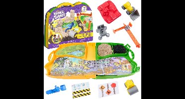 Kinetic Sand - Bouwplaatskoffer - met 453 gram origineel Kinetic Sand - met 2 Speelgoedtrucks en Kraan
