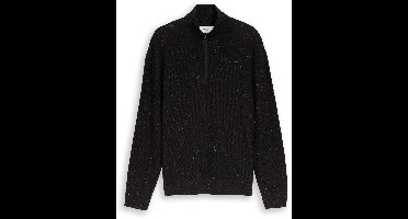 Tom Tailor Denim - Troyer-gebreide trui van katoen - Maat XS - black multicolor nep