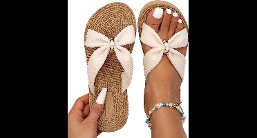 Currero Sandalen Dames - Slippers - Pantoffels - Schoenen - Badslippers - Beige - Maat 38.5